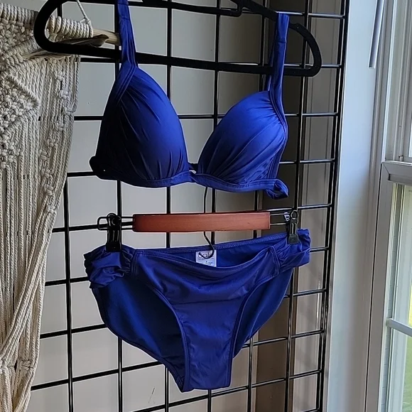 Cole of California bikini top sz L bottom sz M stunning and slimming Blue comfy! - Picture 3 of 12